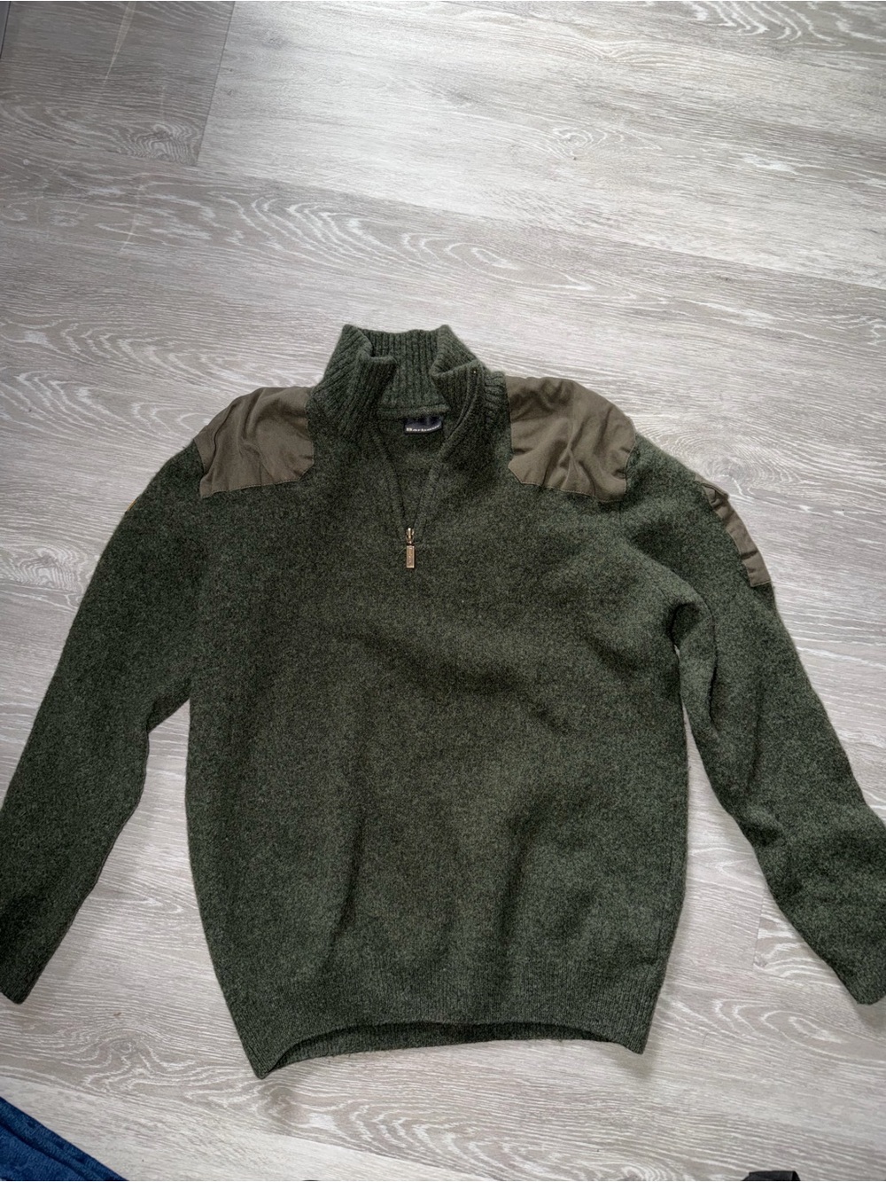 Barbour Olive Green Half-Zip Sweater with Shoulder Panels NWOT